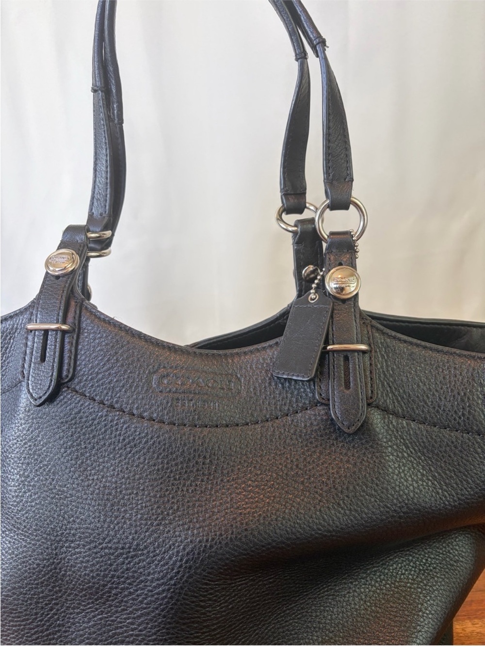 Coach Black Pebbled Leather Tote - Picture 12 of 16